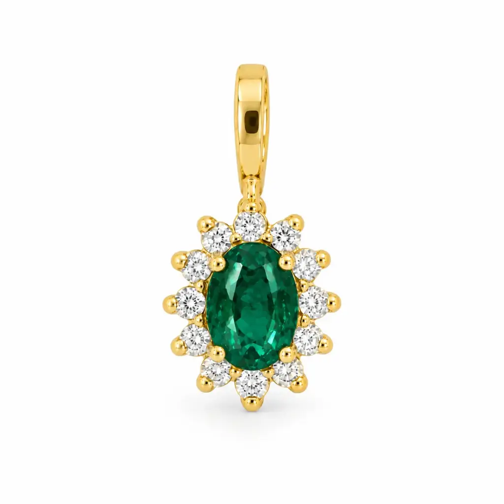 COLGANTE ROSETON ESMERALDA 4x3MM Y CIRCONITAS.
