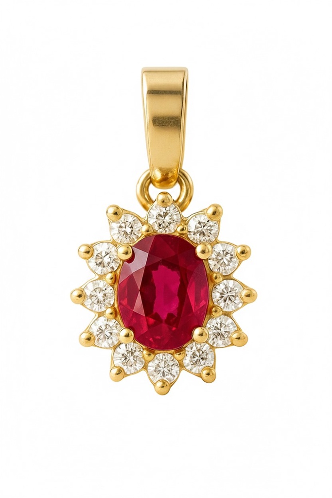 COLGANTE ROSETON RUBI DE 4x3MM Y CIRCONITAS.