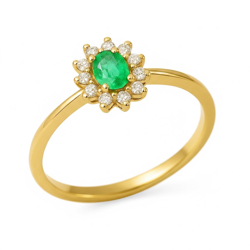 SORTIJA ROSETON ESMERALDA DE 4x3MM Y CIRCONITAS