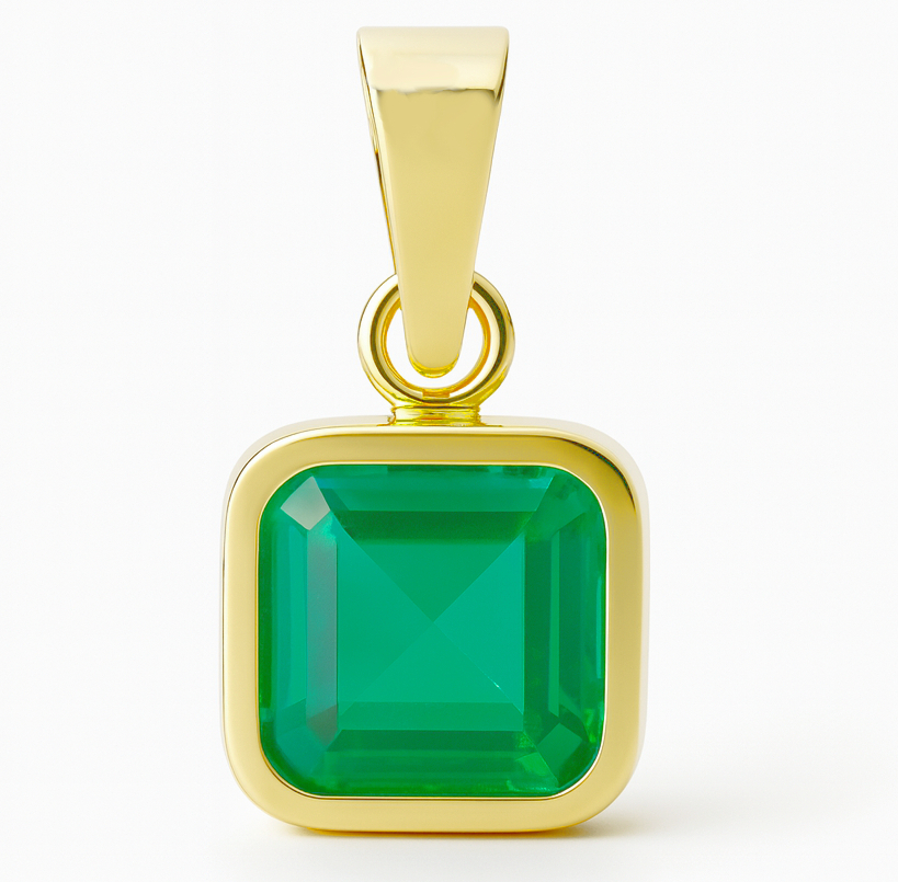 6x6MM SQUARE GREEN CZ PENDANT.