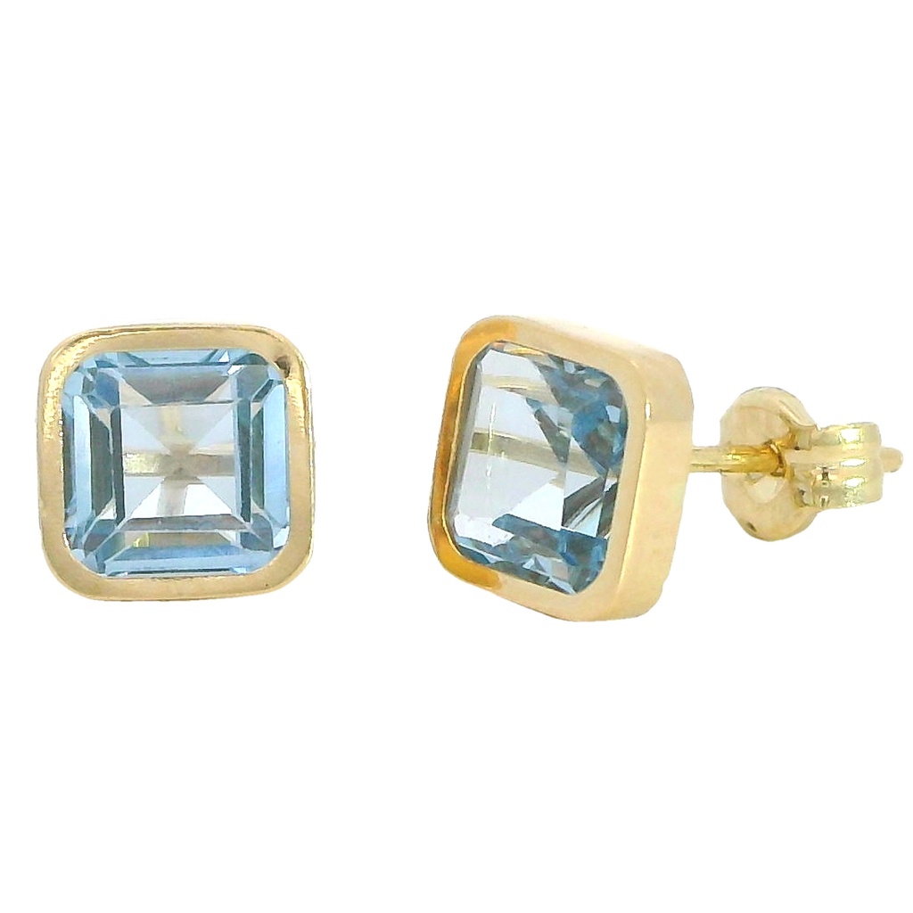 PENDIENTES CUADRADOS 6x6 MM PIEDRA COLOR AGUA MARINA