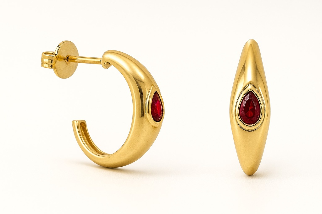 PENDIENTES ARO CRIOLLA RUBI DE 3x2MM.12x3MM.