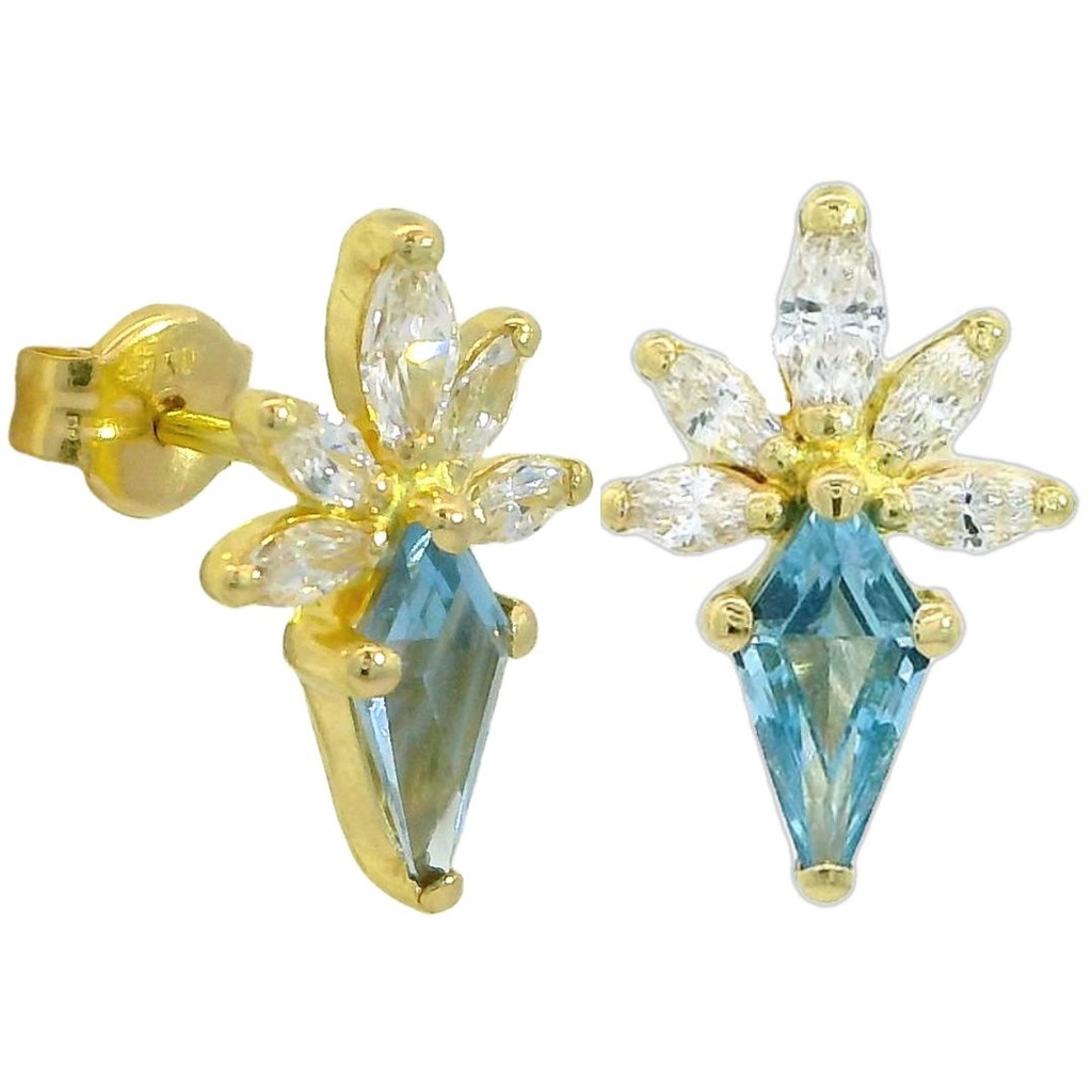 7x4 MM AQUAMARINE COLOR KITE CZ EARRINGS.PUSHBACK.