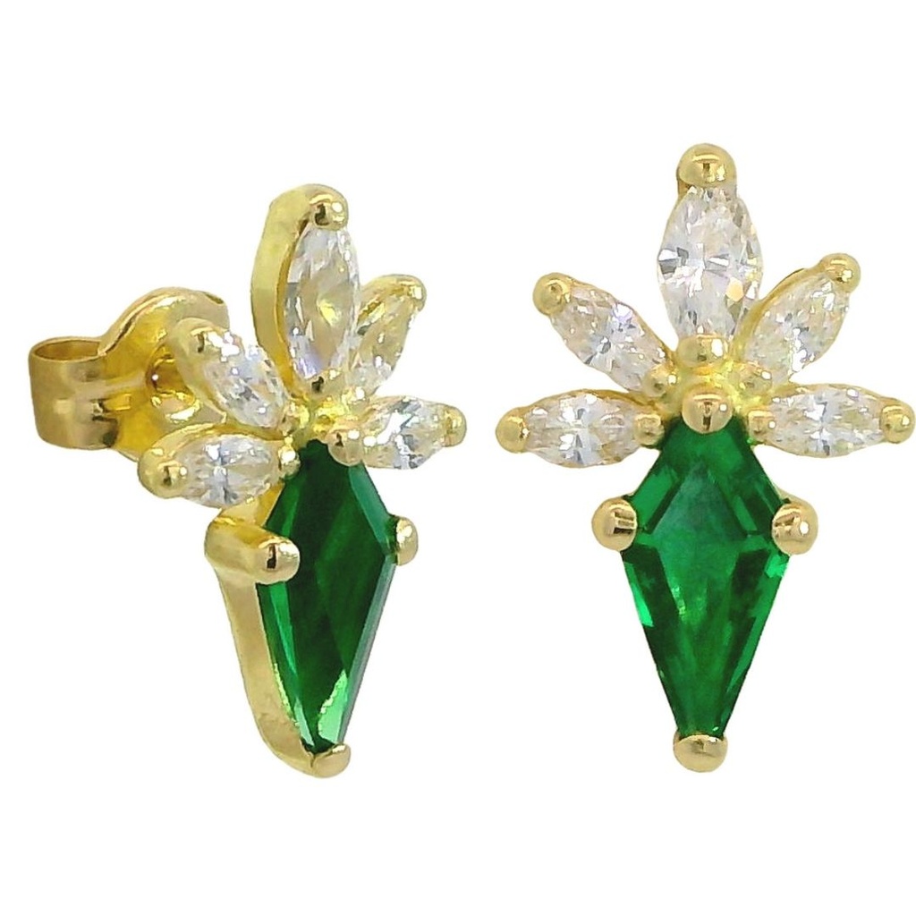 7x4 MM GREEN KITE CZ EARRINGS.PUSHBACK.