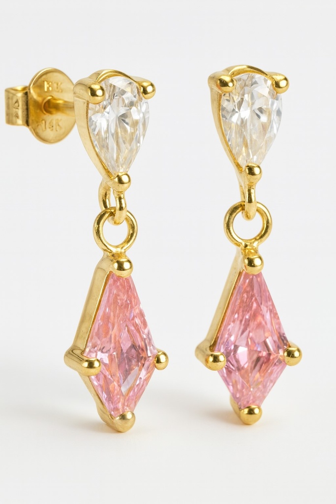 7x4 MM PINK COLOR KITE CZ EARRINGS.PUSHBACK.