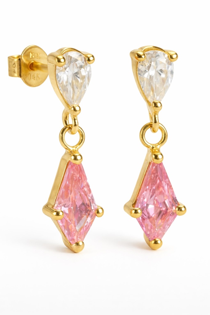7x4 MM PINK COLOR KITE CZ EARRINGS.PUSHBACK.