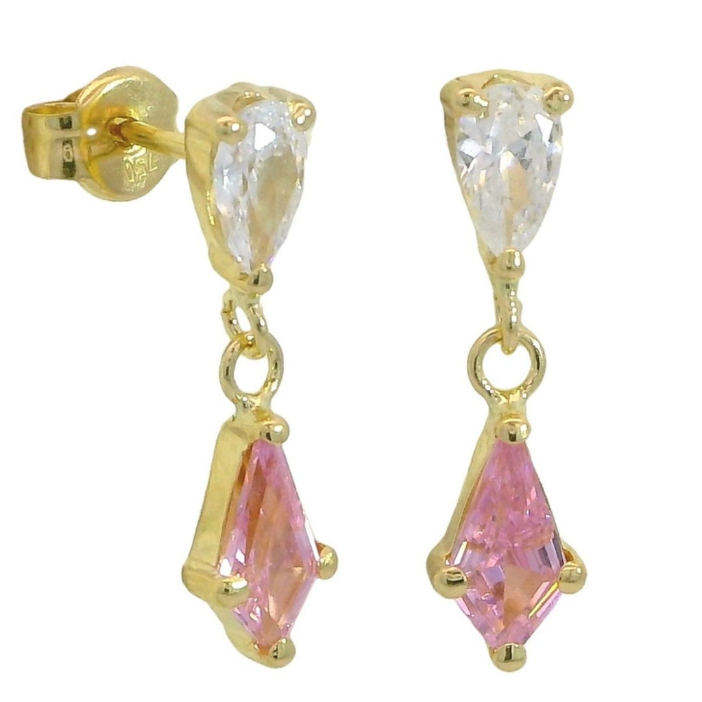 PENDIENTES COMETA PIEDRA ROSA DE 7x4MM.12MM.