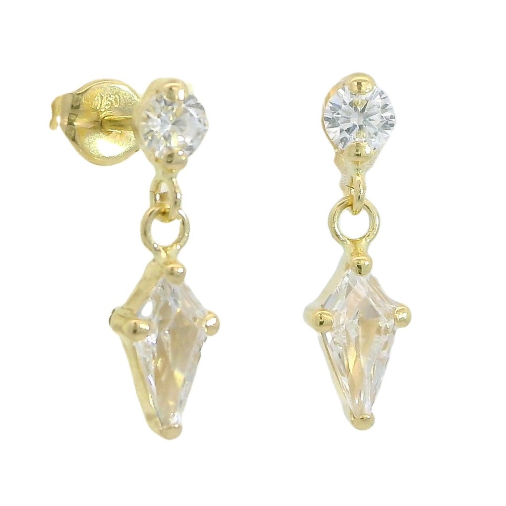 7x4 MM WHITE KITE CZ EARRINGS.PUSHBACK.15MM.