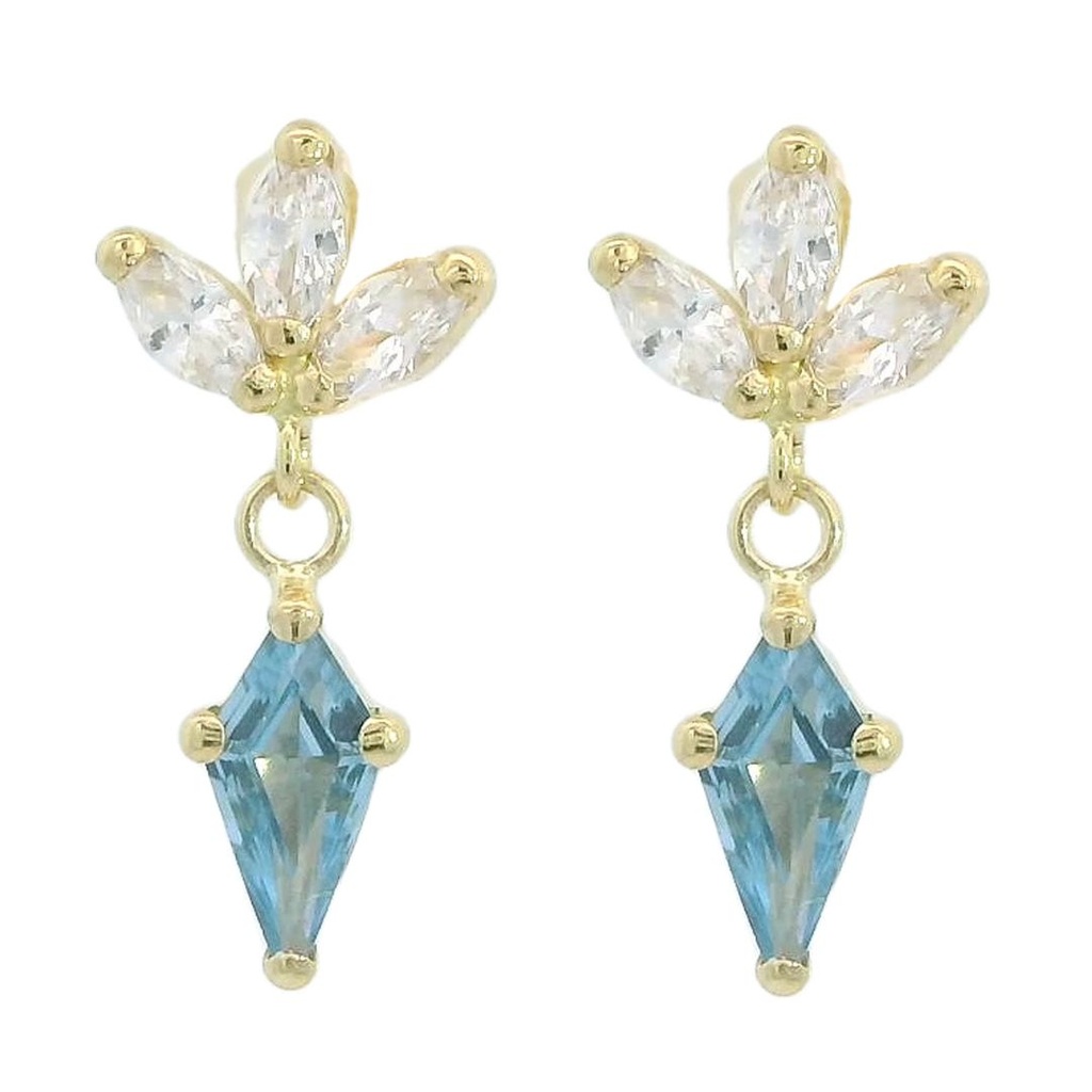 7x4MM AQUAMARINE COLOR KITE CZ EARRINGS.11MM.