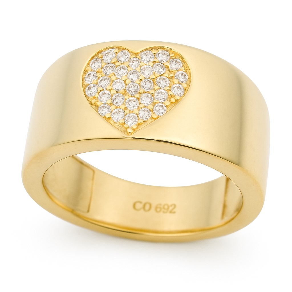 SORTIJA GRUESA CORAZON DE CIRCONITAS.