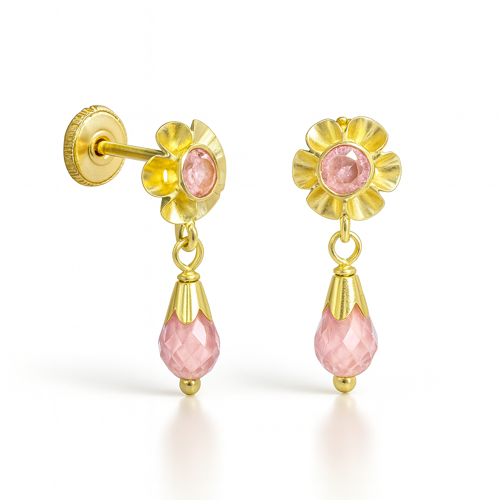 PENDIENTES ARQUILLO BOLA ROSA .TORNILLO.15MM.