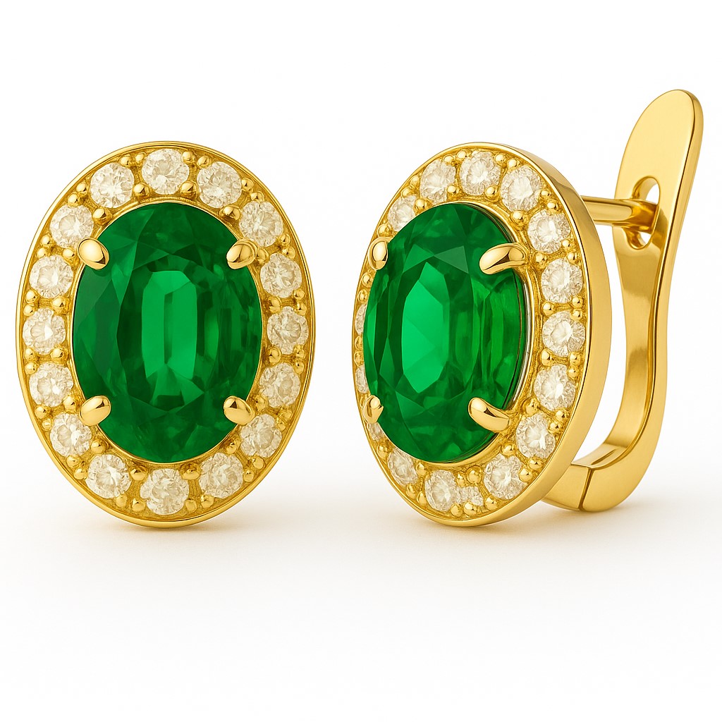 PENDIENTES CUAJO ESMERALDA OVAL DE 7x5MM Y CIRCONITAS.CATALÁN.