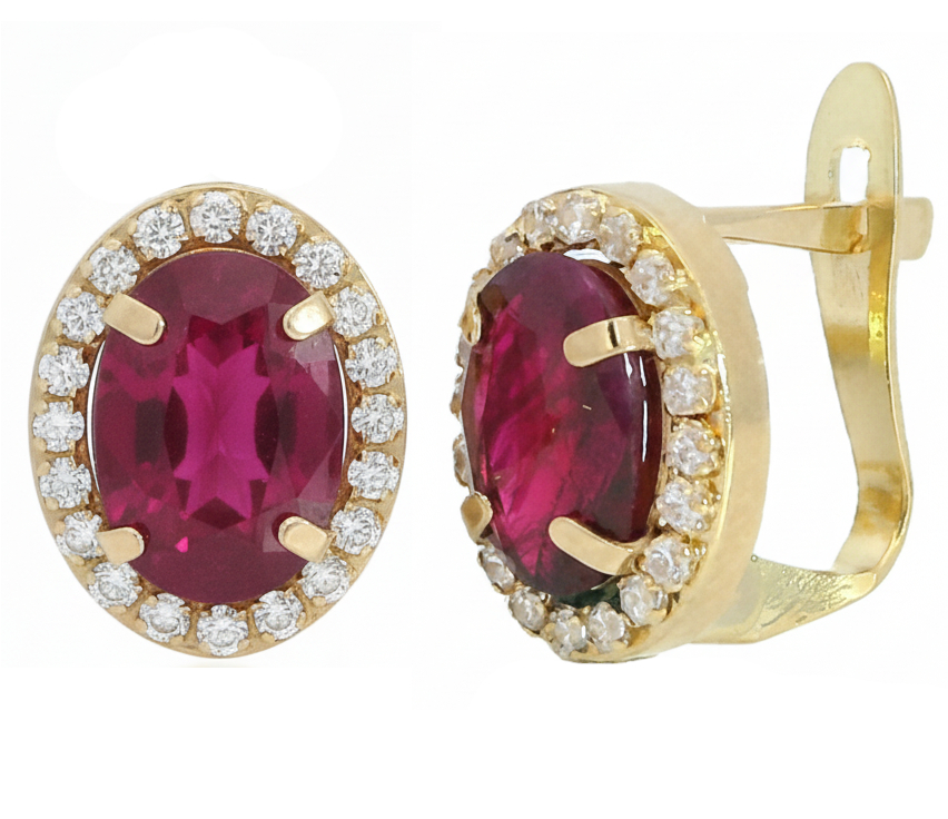 PENDIENTES CUAJO RUBÍ OVAL DE 7x5MM Y CIRCONITAS .CATALAN