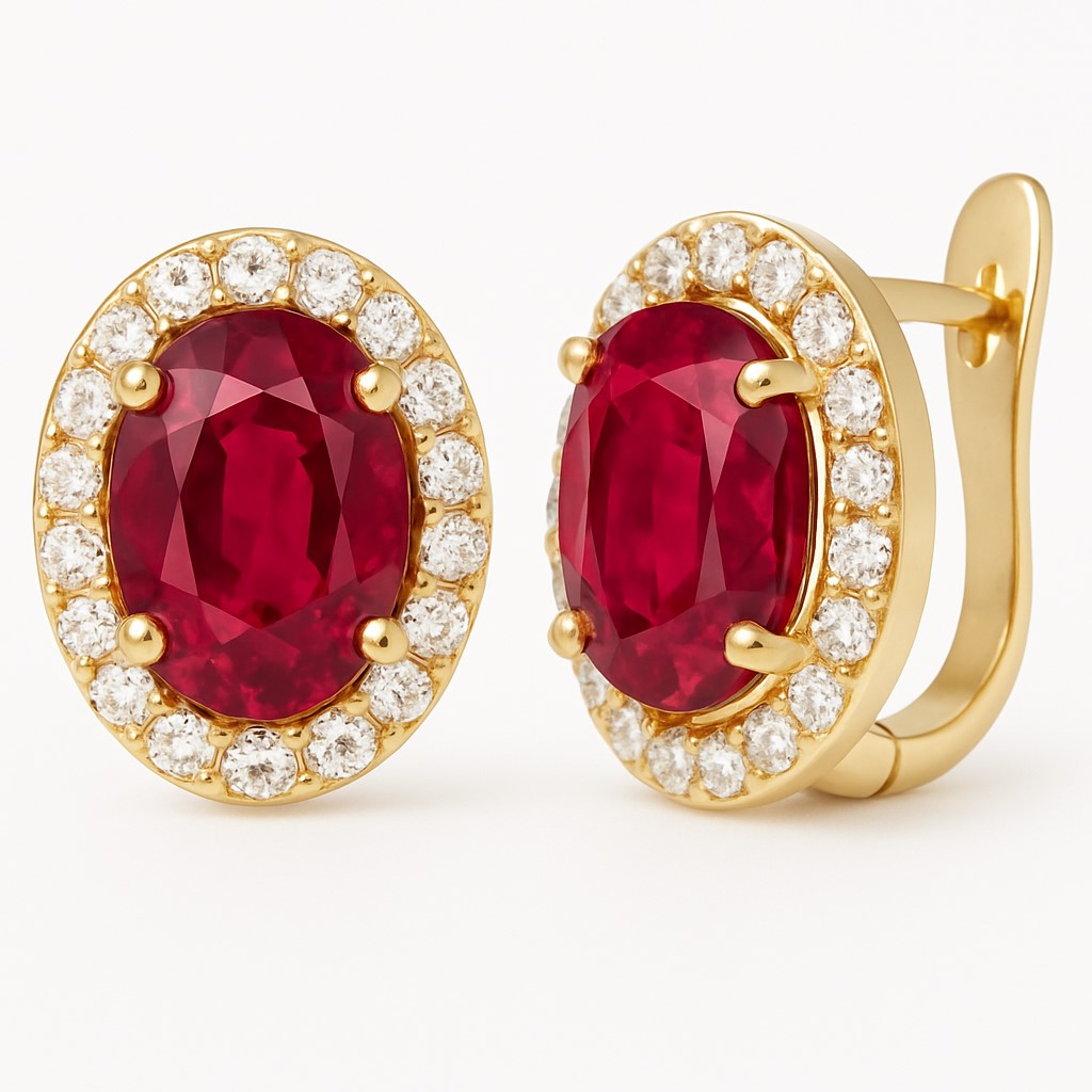 PENDIENTES CUAJO RUBÍ OVAL DE 7x5MM Y CIRCONITAS .CATALAN