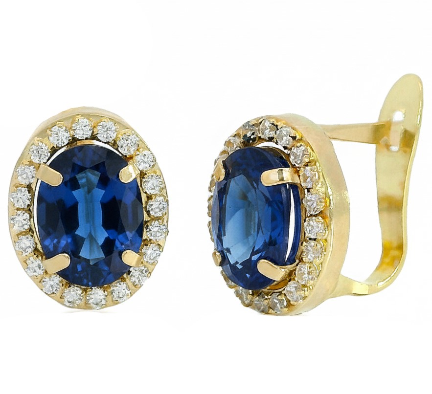 7x5MM OVAL SAPPHIRE AND CZ EARRINGS.