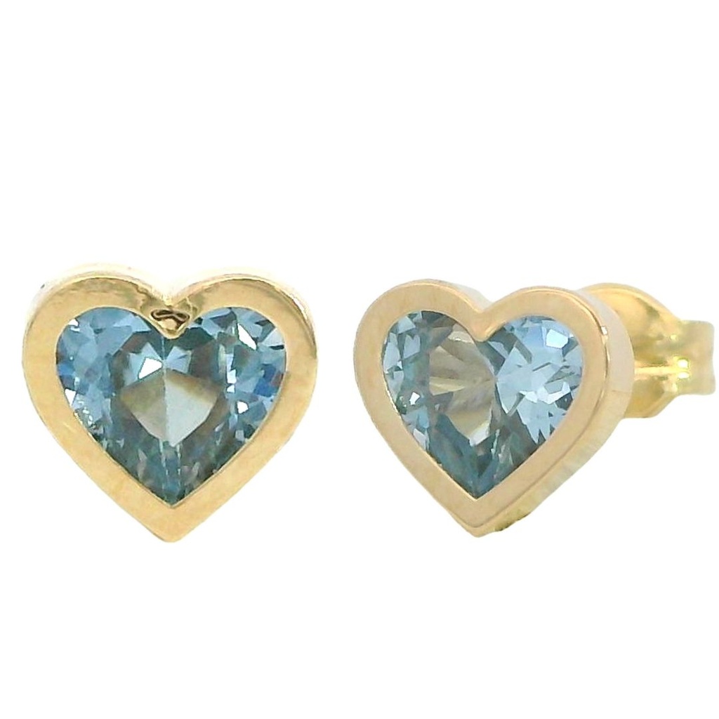 6MM HEART EARRINGS CZ AQUAMARINE COLOR.
