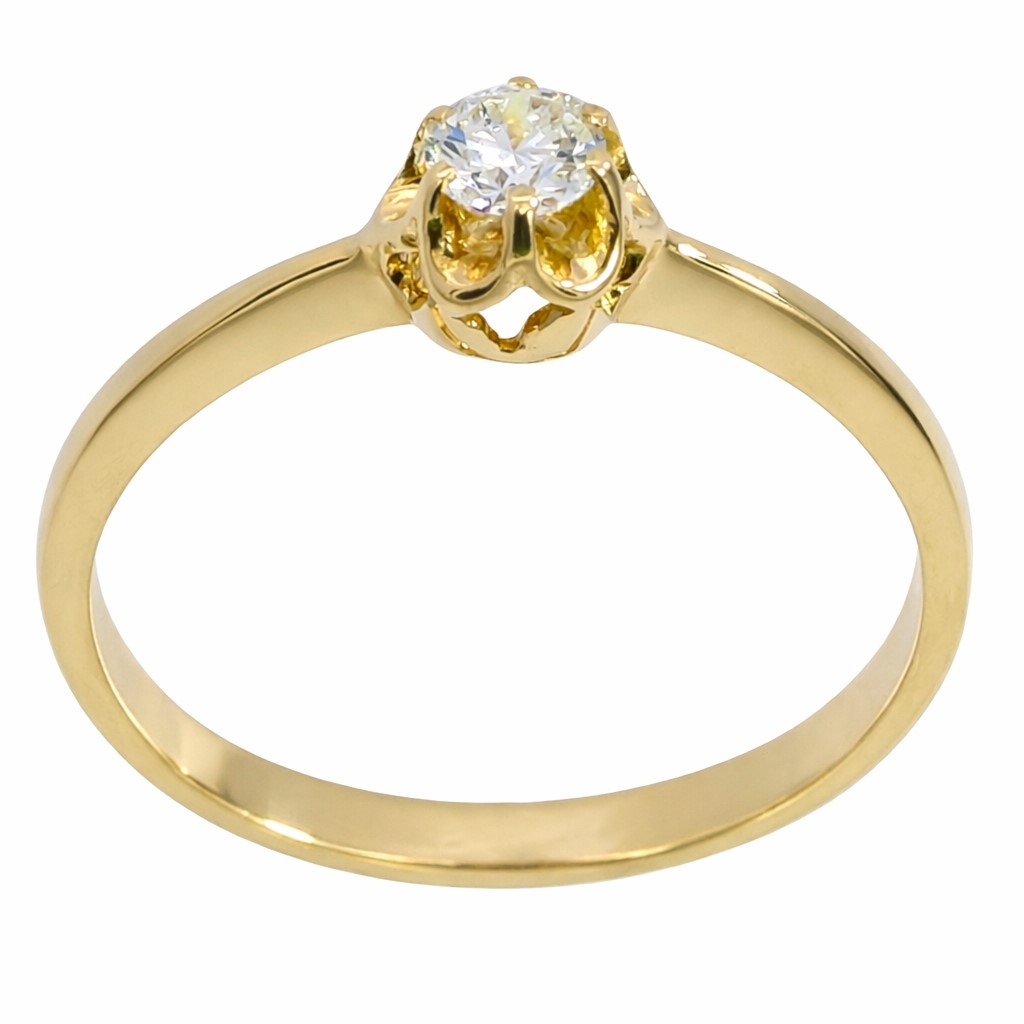 YELLOW GOLD SOLITAIRE RING WITH 3.5MM DIAMOND VS-H 0.17 CT.