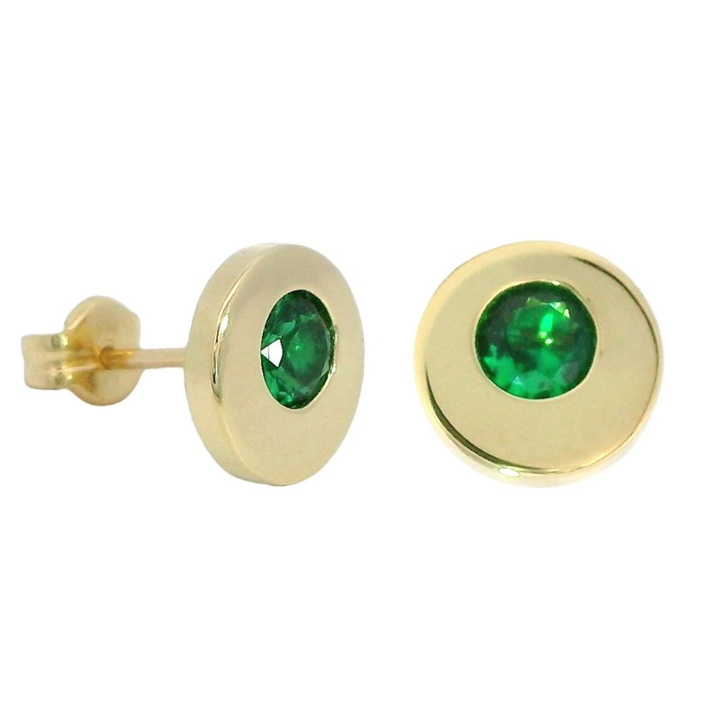 NANO EMERALD ROUND STUD EARRINGS.BUTTERFLY CLASP.