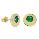 NANO EMERALD ROUND STUD EARRINGS.BUTTERFLY CLASP.