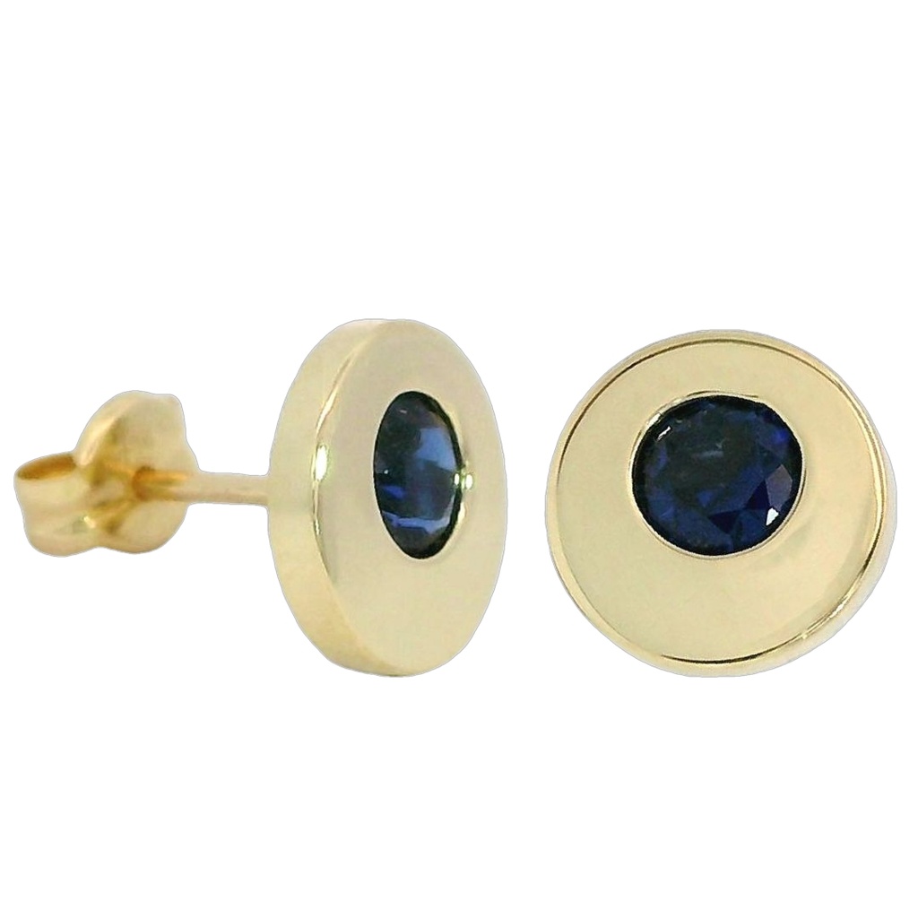 9MM ROUND STUD EARRINGS WITH NANO SAPPHIRE.BUTTERFLY CLASP.