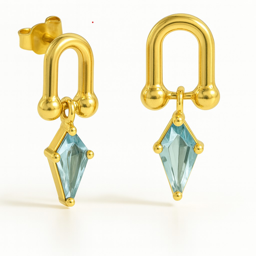 AQUAMARINE COLOR STONE "KITE"EARRINGS.11MM.