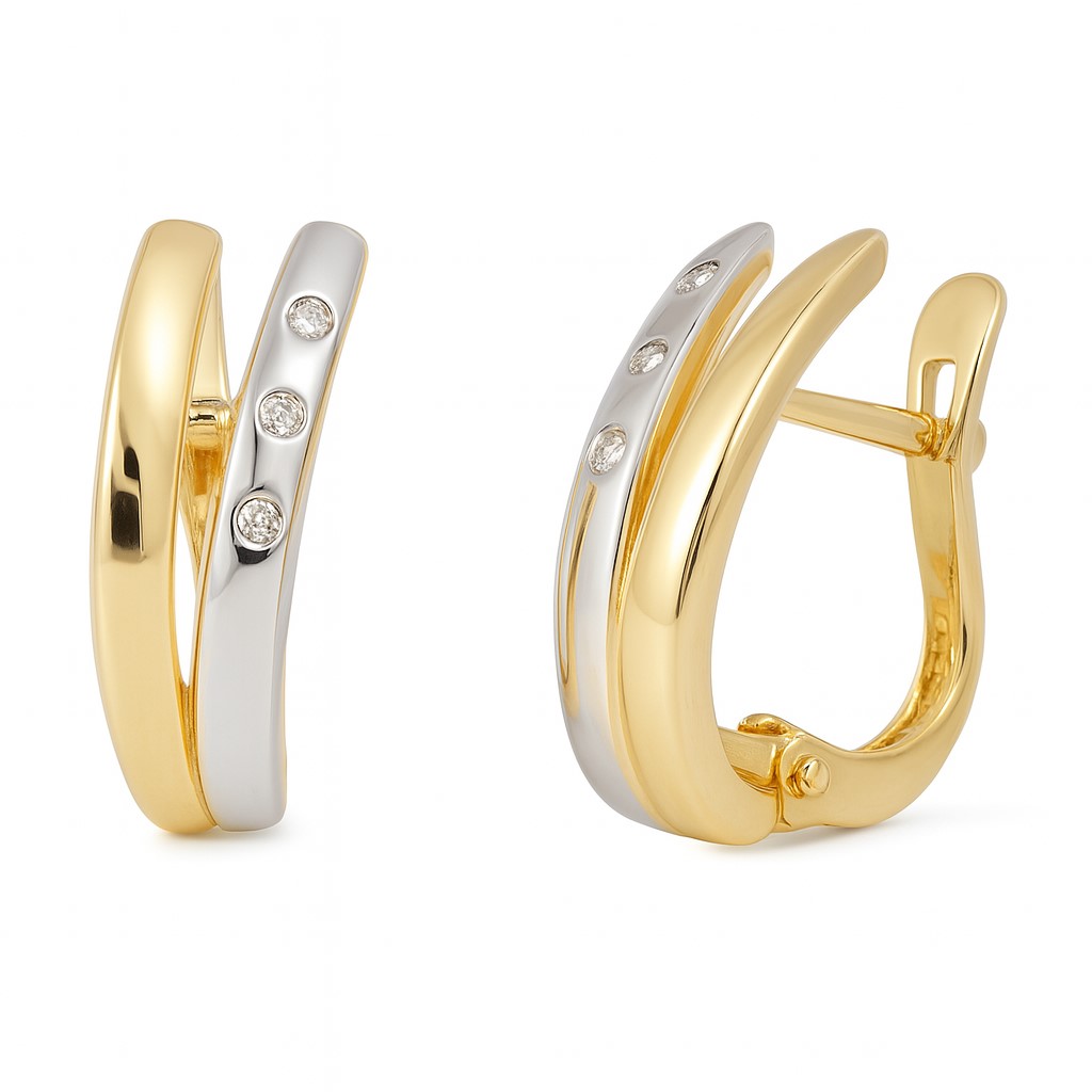 TWO TONE EARRINGS WITH CZ.CATALAN CLOSURE.