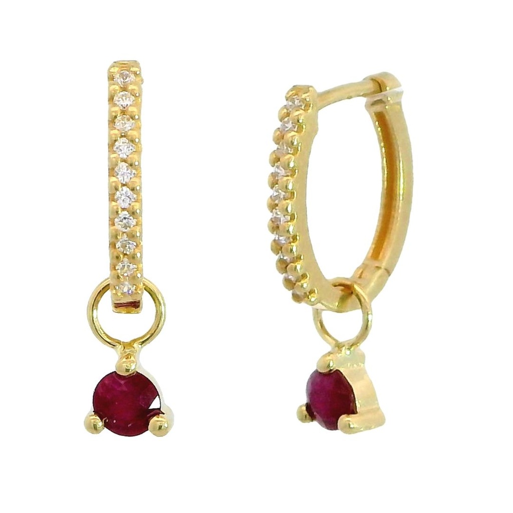 RUBI AND CZ HUGGIE HOOP EARRINGS.