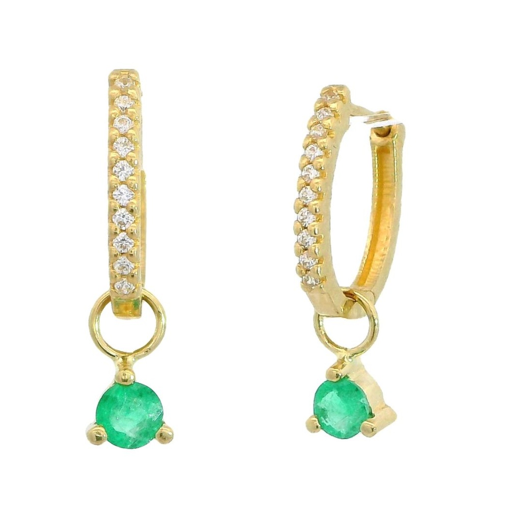 3MM EMERALD HUGGIES HOOP EARRINGS WITH CZ.17x1'5MM.