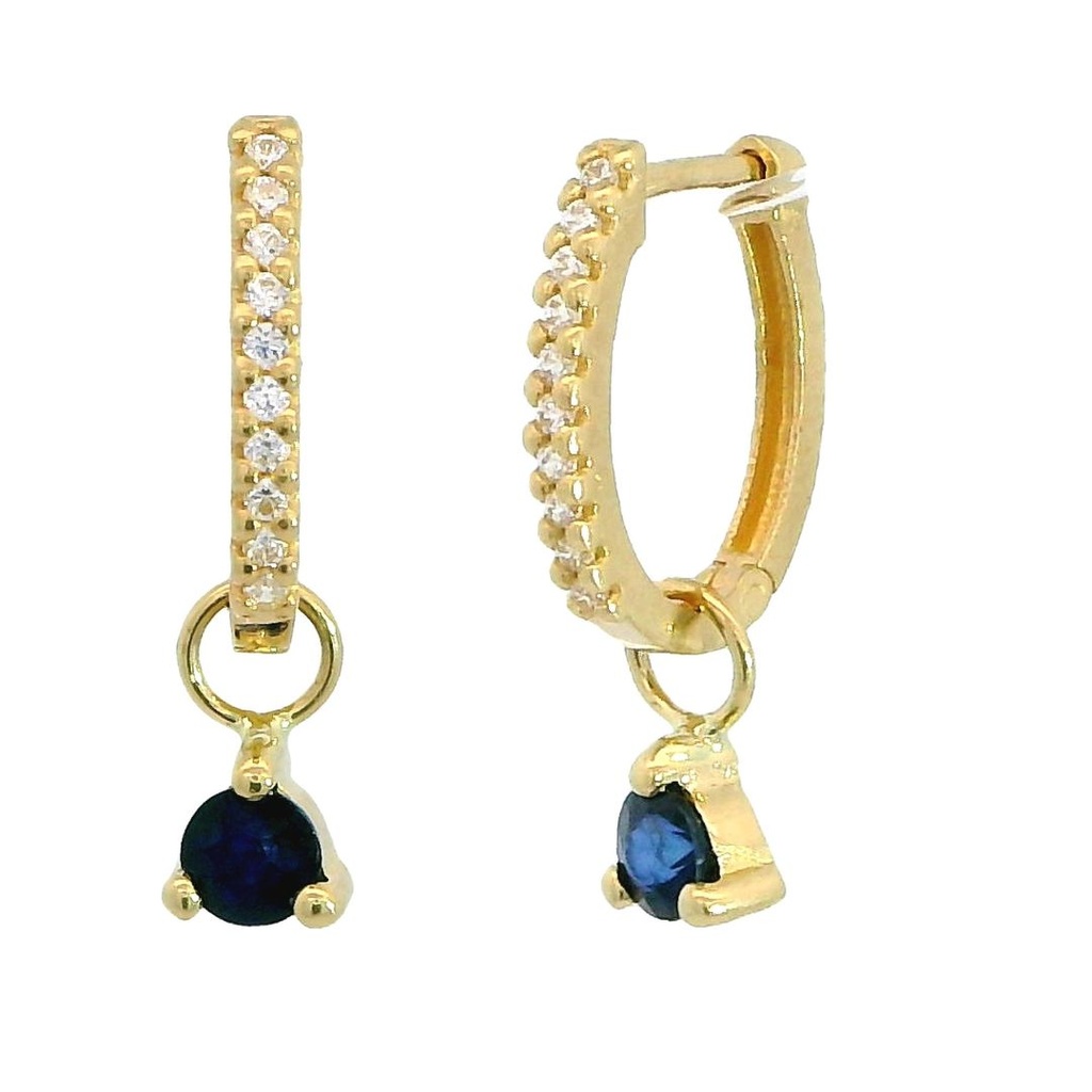 3MM SAPPHIRE AND CZ HUGGIES HOPP EARRINGS.17x1'5MM.