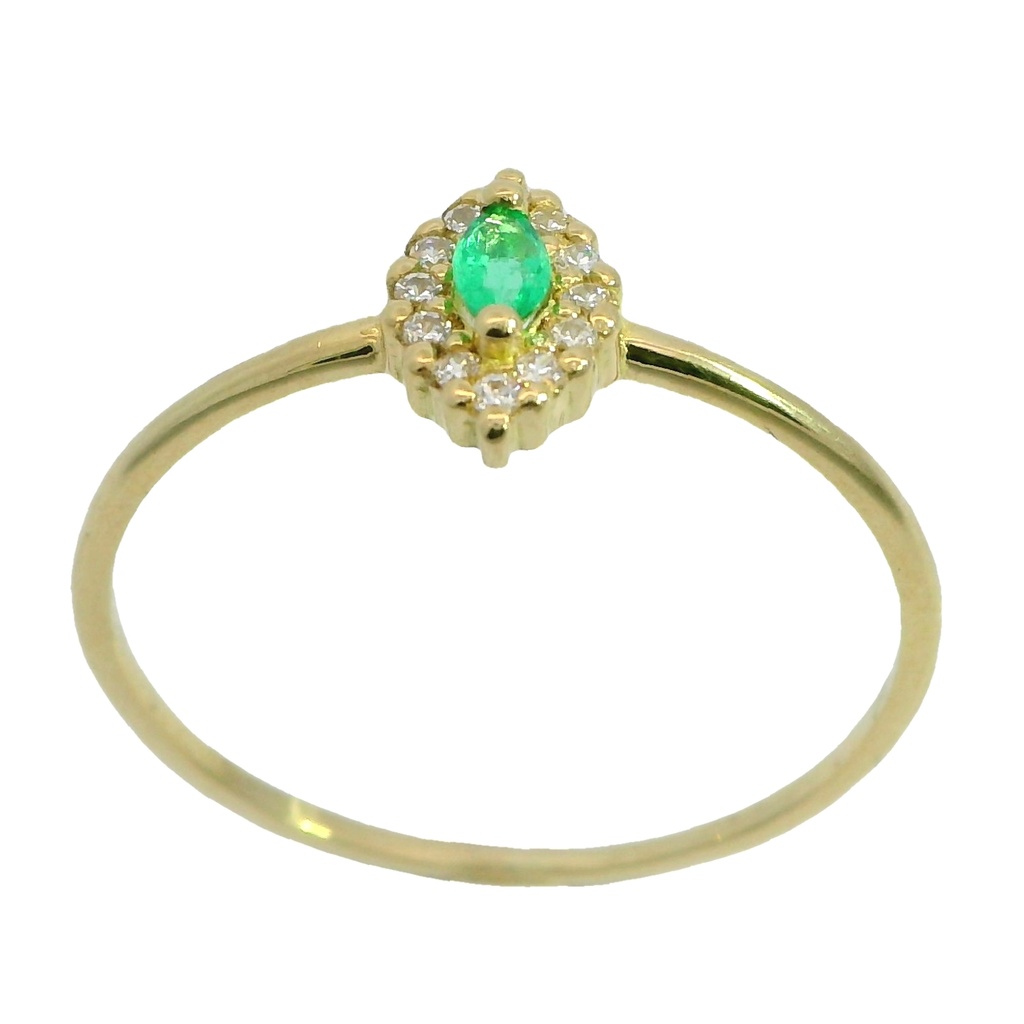 3x2MM EMERALD AND CZ RING.