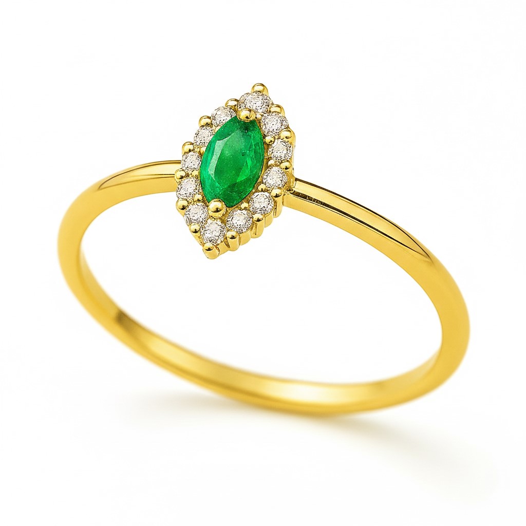 3x2MM EMERALD AND CZ RING.