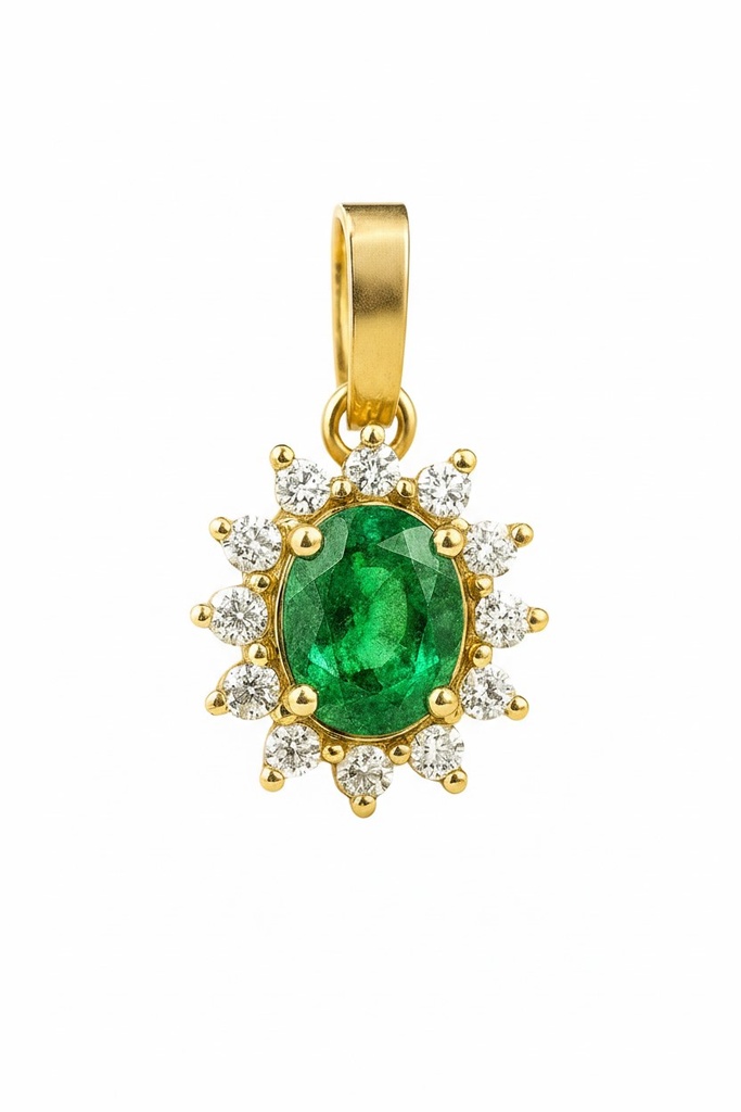 COLGANTE ROSETON ESMERALDA 4x3MM Y CIRCONITAS.