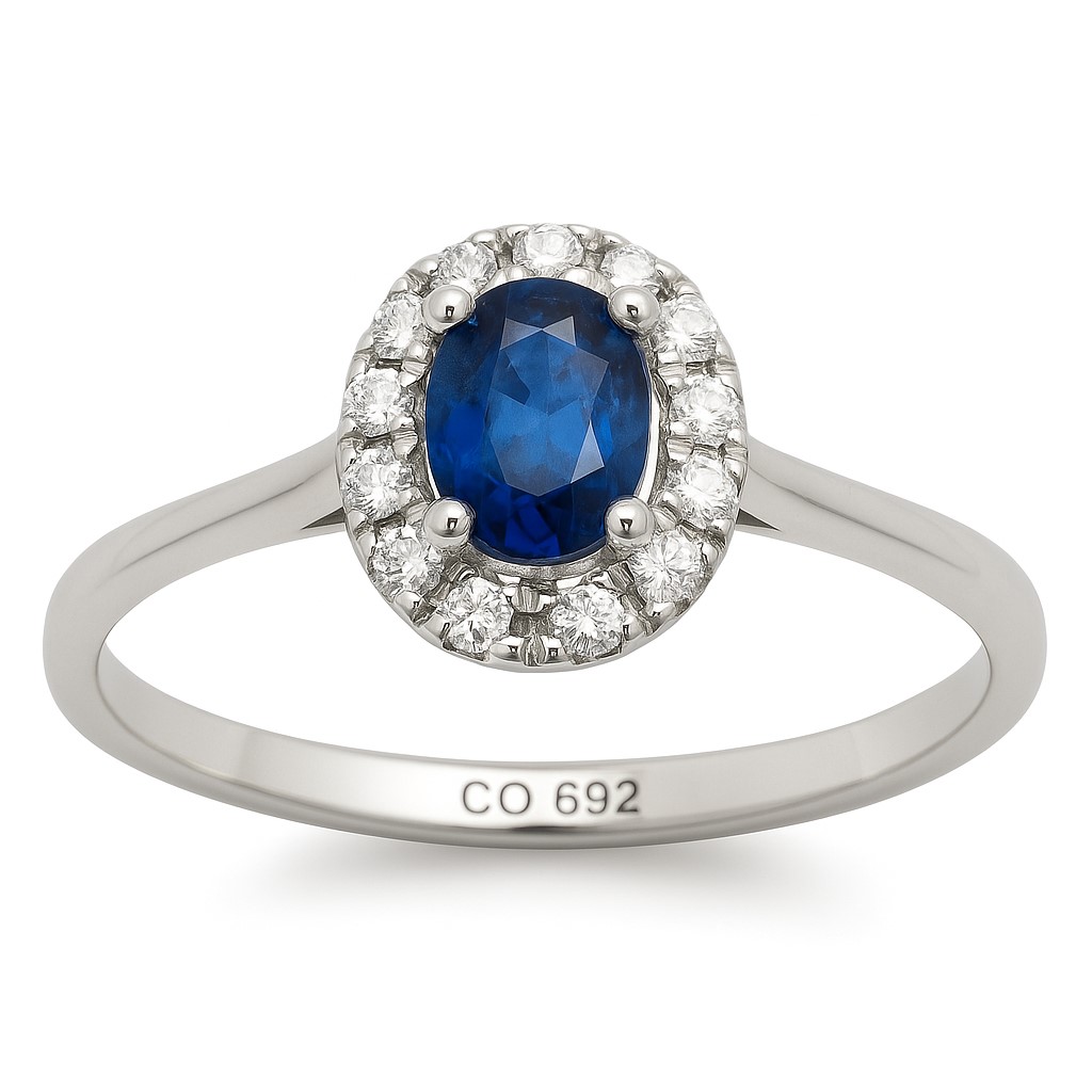 0.25 CT OVAL SAPPHIRE AND DIAMOND RING. H-SI 0.12 CT 