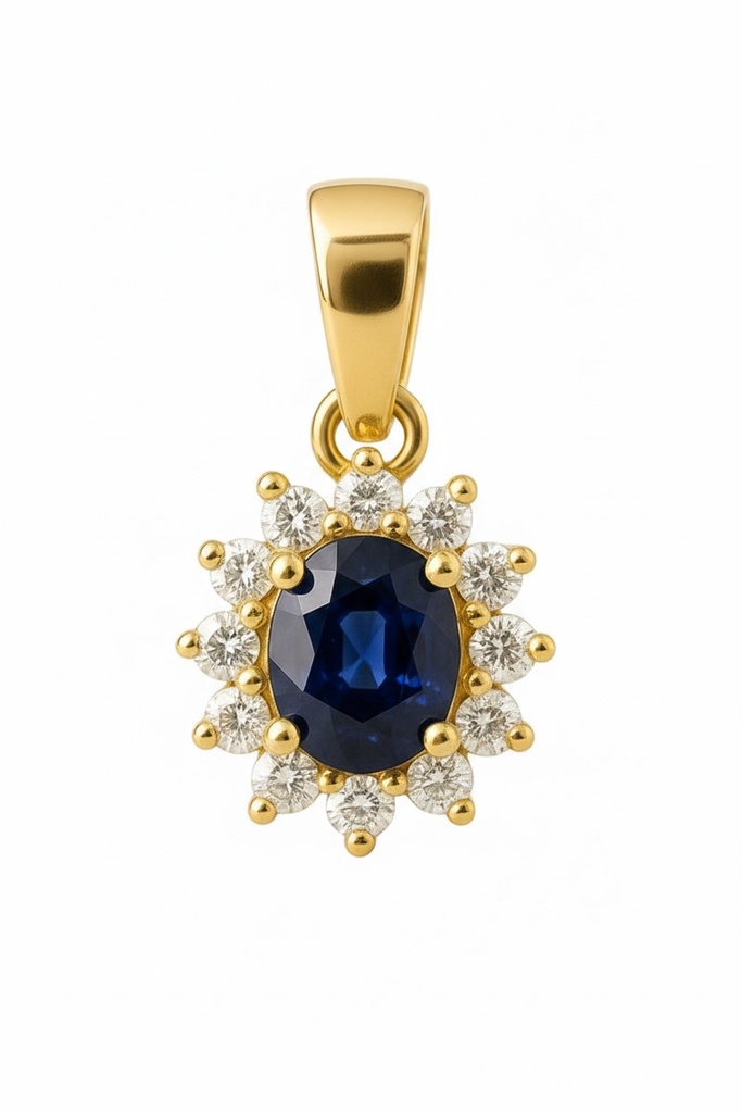 COLGANTE ROSETON  ZAFIRO DE 4x3MM Y CIRCONITAS.