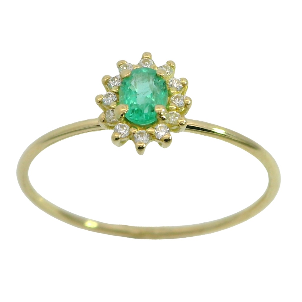 4x3MM EMERALD AND CZ RING