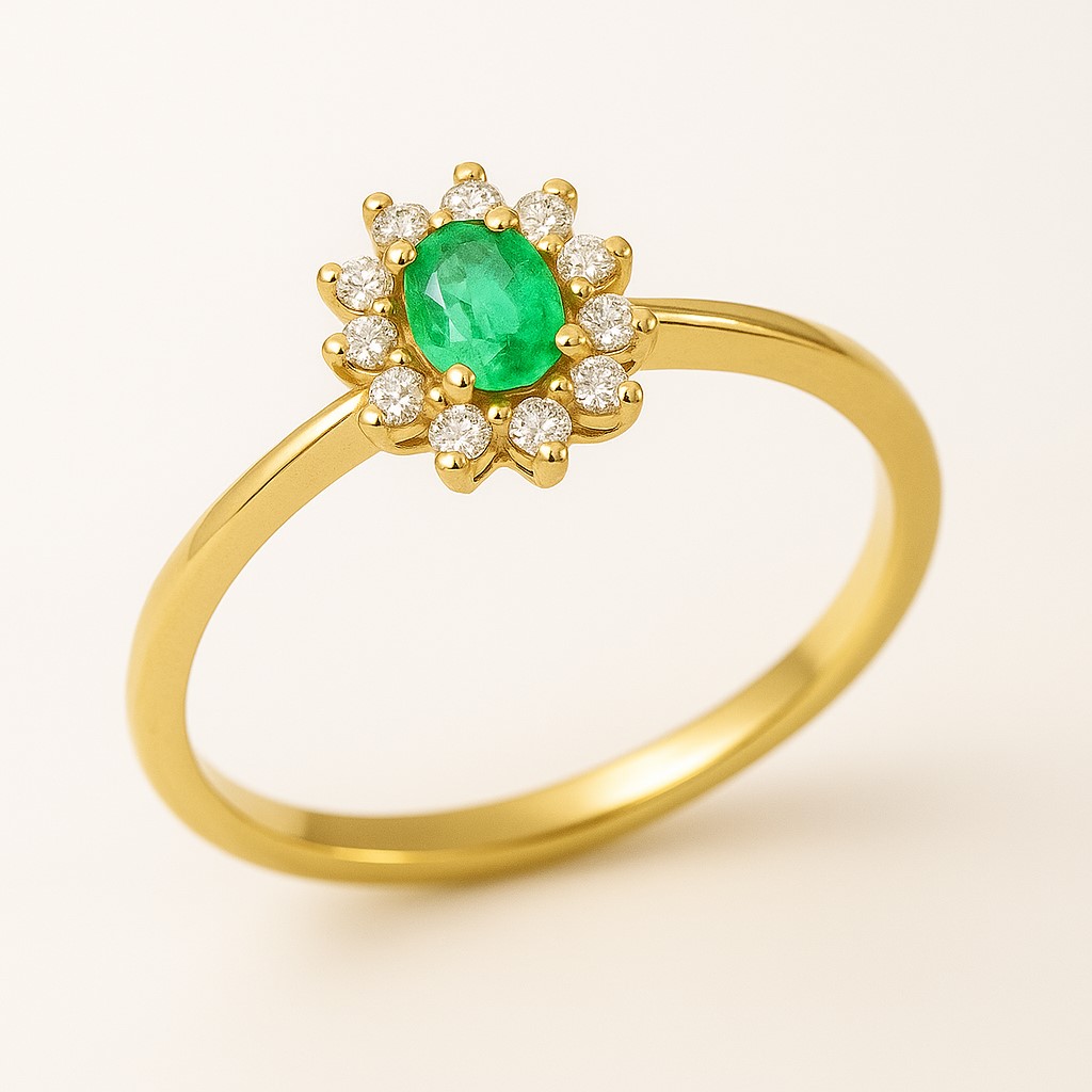 SORTIJA ROSETON  ESMERALDA DE  4x3MM Y CIRCONITAS