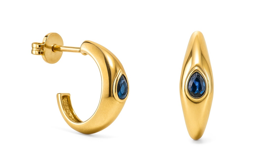 12x3MM HOOP EARRINGS WITH 3x2MM EMERALD.