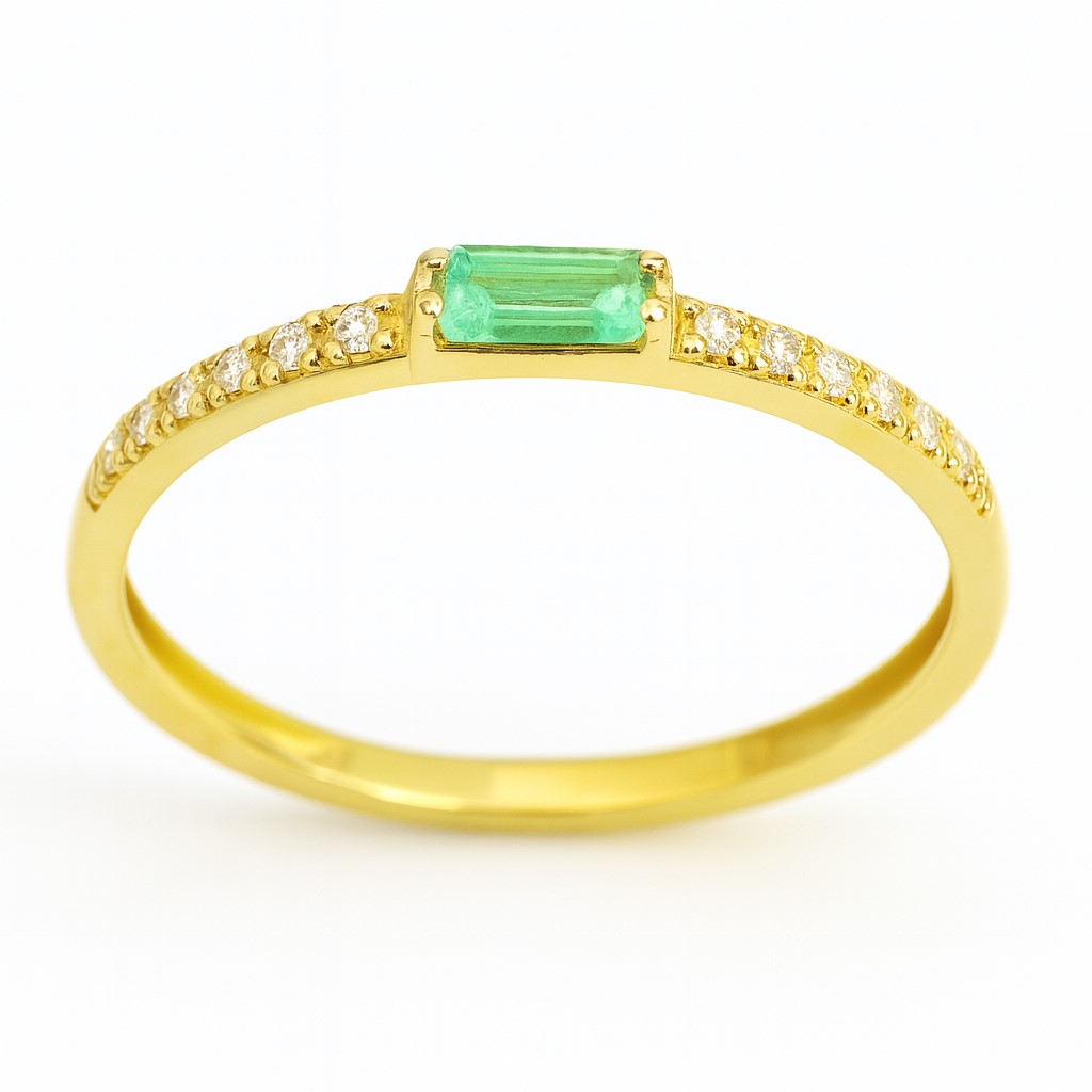 4x2MM EMERALD AND CZ RING.