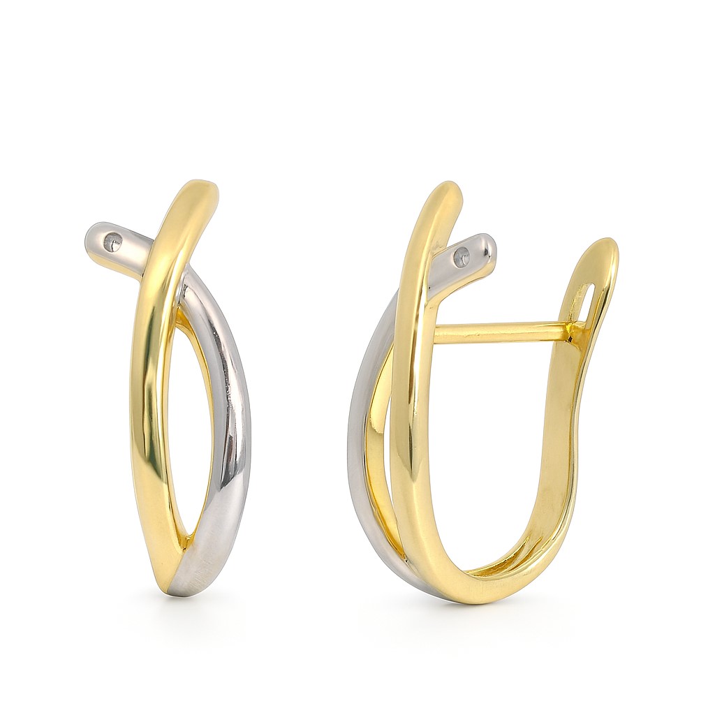 TWO TONE GOLD EARRINGS.