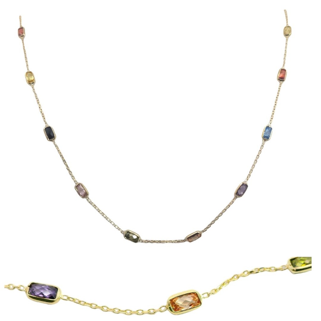 GARGANTILLA PIEDRAS COLOR BOCEL RECTANGULAR Y BOLAS TRICOLOR.CADENA 45CM