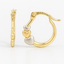 17x15x2MM THREE TONE HEARTS HOOP EARRINGS.