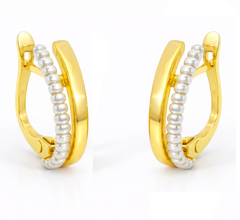 PENDIENTES MEDIO ARO DOBLE BANDA BICOLOR.