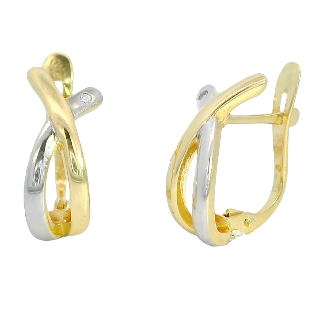 TWO TONE EARRINGS WITH CZ.CATALAN CLOSURE