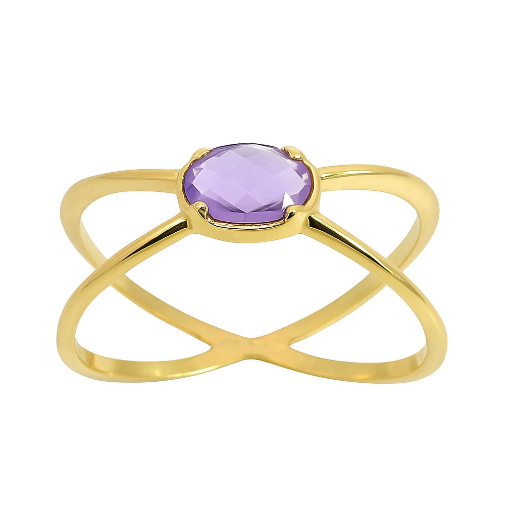 SORTIJA DOBLE CUERPO Y AMATISTA DE 6x4MM.