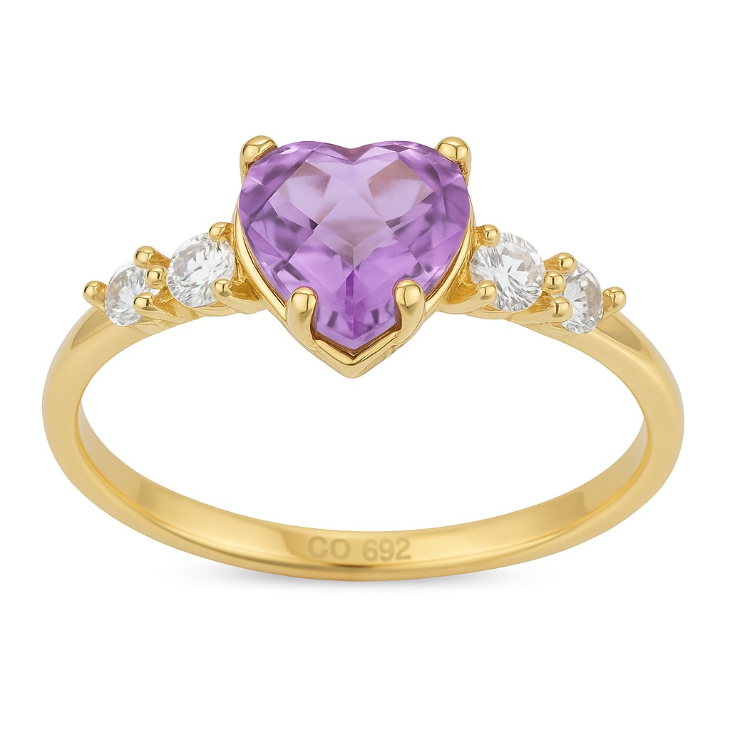 SORTIJA CON AMATISTA FORMA DE CORAZON DE 6x6MM.