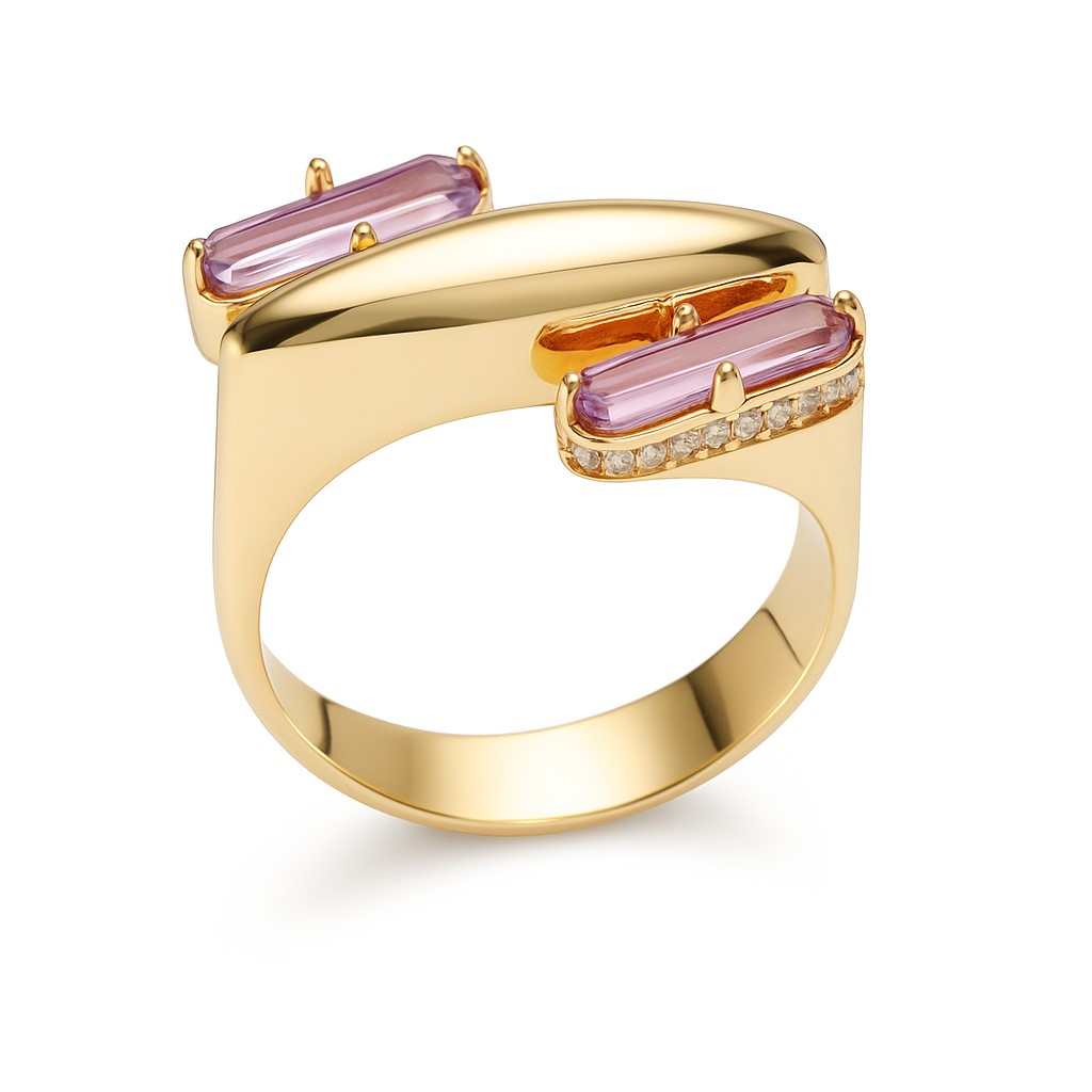 TWO AMETHYST GOLD RING.