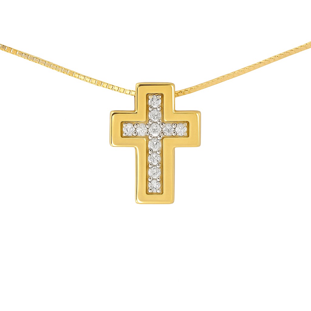 5x5MM CROSS NECKLACE WITH 11 DIAMONDS 0.044 CT H-SI.0.04 CT TW.