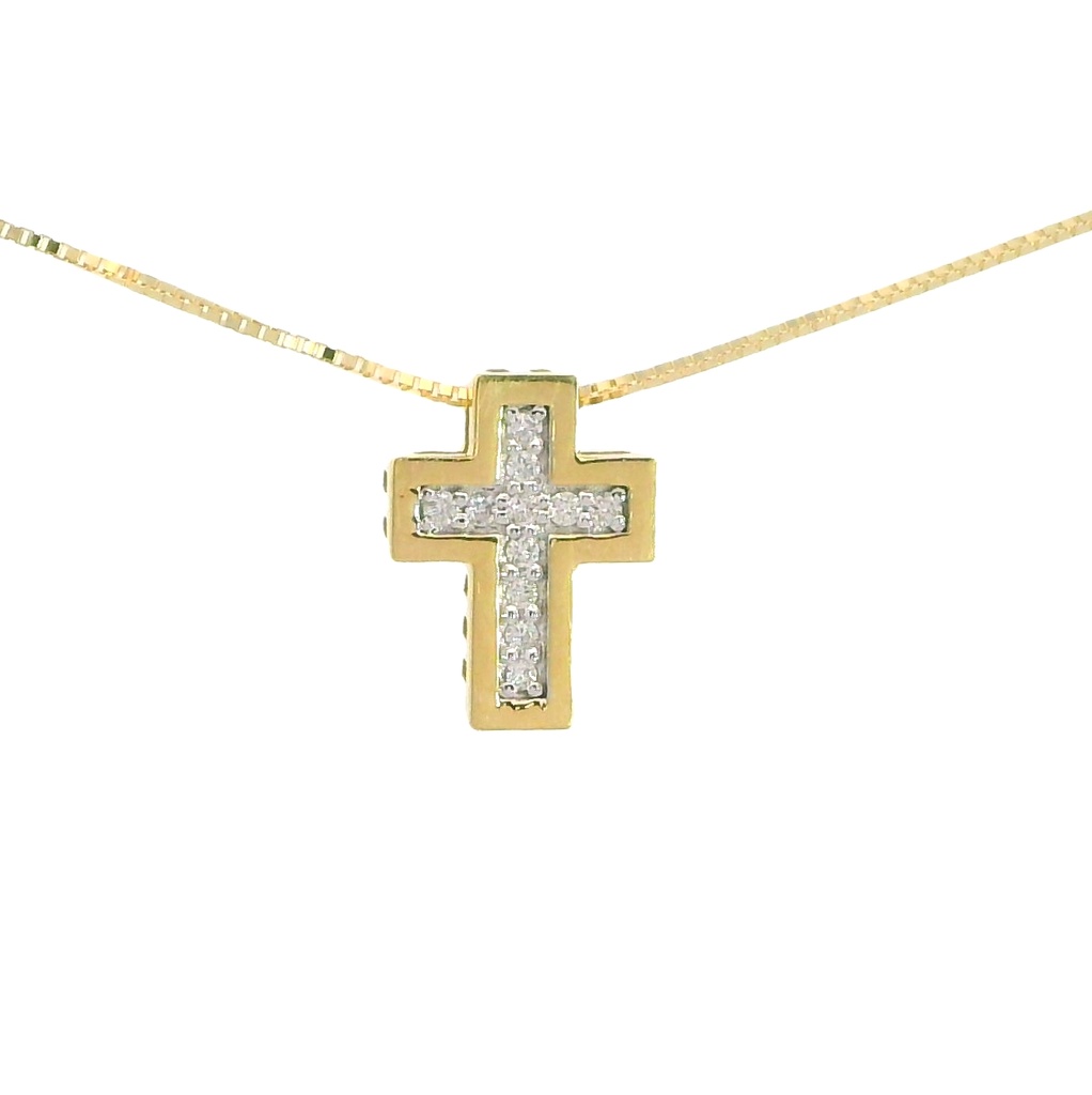 5x5MM CROSS NECKLACE WITH 11 DIAMONDS 0.044 CT H-SI.0.04 CT TW.