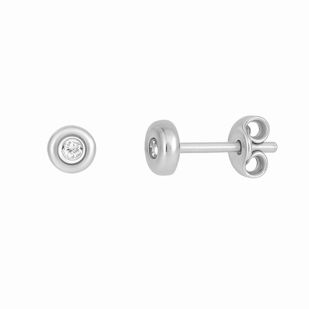 PENDIENTES CHATON CIRCONITA DE 2MM.ROSCA.ORO BLANCO.