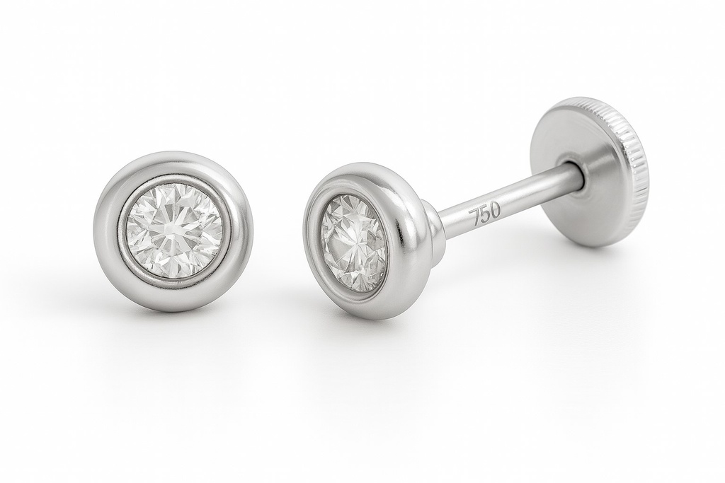 PENDIENTES CHATON CIRCONITA DE 3MM. ORO BLANCO.PRESION.